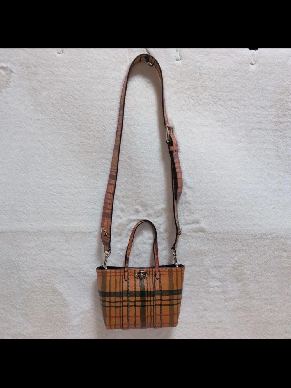 Mulberry Tan and Black Plaid Leather Tote